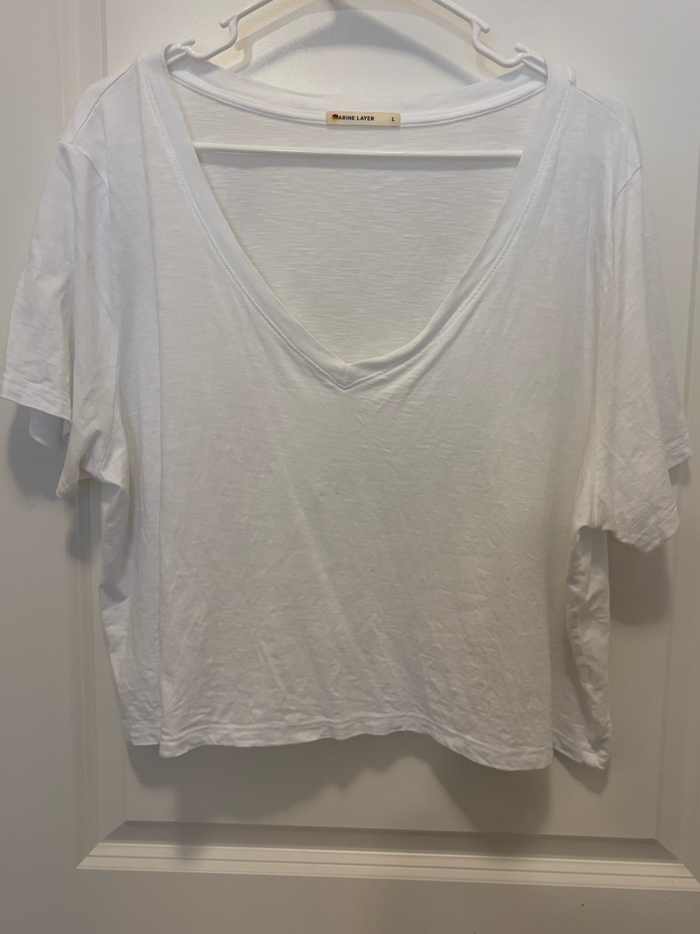 Marine Layer White V-Neck Boxy Short Sleeve Tee
